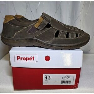 Propet Men's Jack Sandals 13 Brown Leather Orthopedic Fisherman Comfort Walking